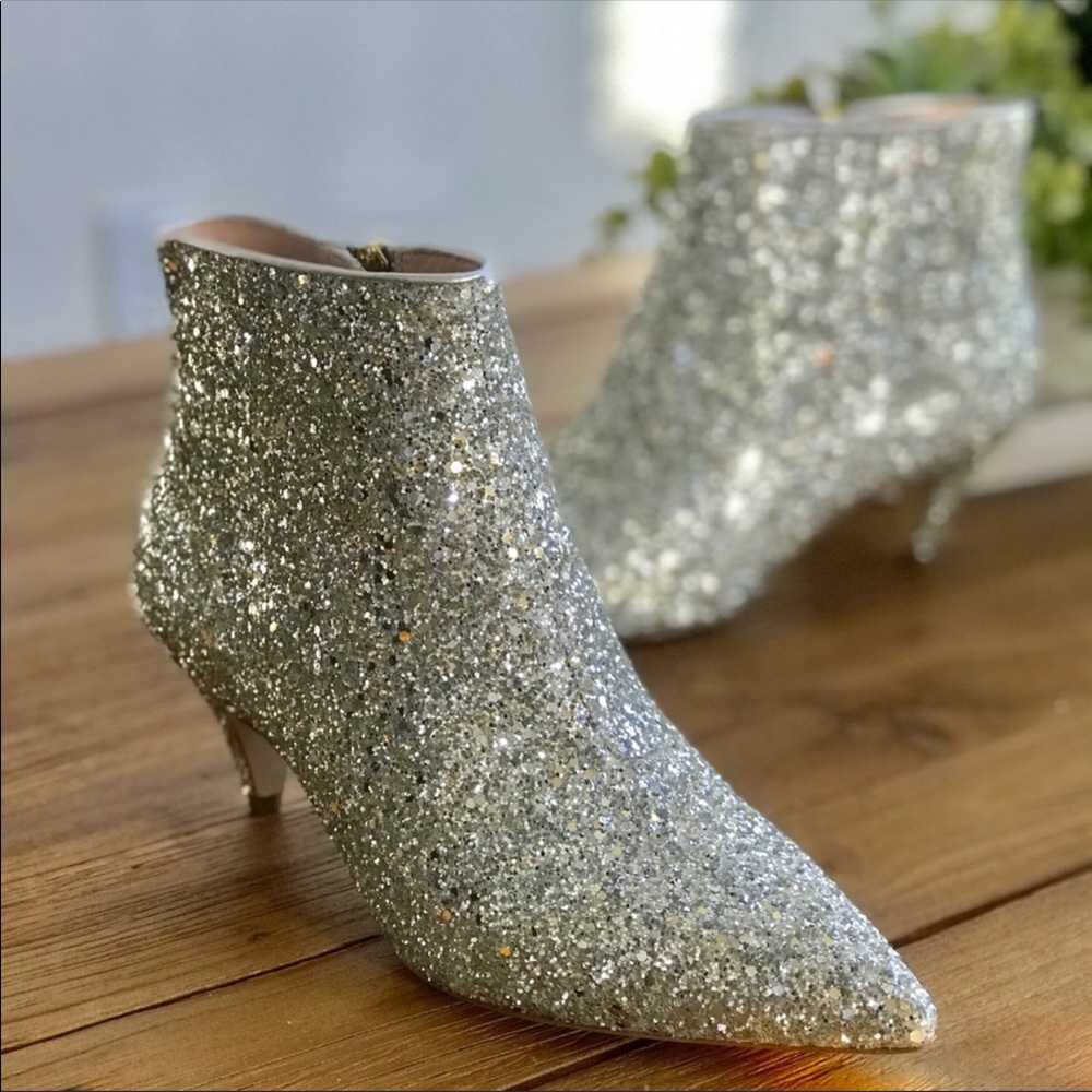 Kate Spade Olly Silver Glitter Ankle Booties. 71/2